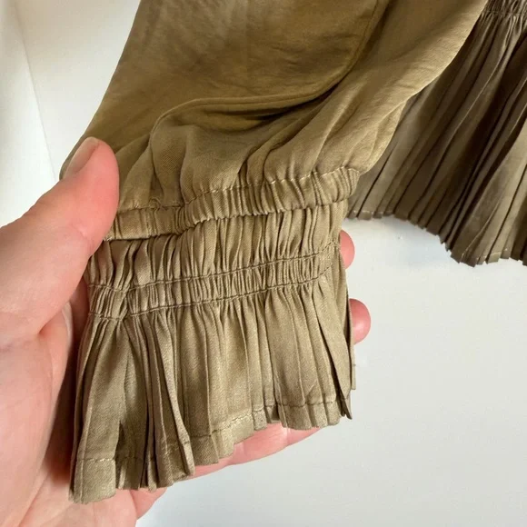 Philosophy Whimsygoth Peplum Blouse Olive Taupe Long Sleeve V Neck Women’s S - Picture 4 of 7